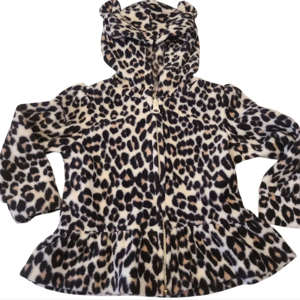 Jacket Hoodie Toddlers‎ Plush Leopard Peplum With Ears Zipper 18-24 Months